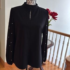 Ann Taylor black blouse with pearls